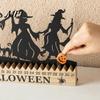 Festive Fireplace Accents Halloween Witch Silhouette Countdown Calendar with Pumpkin Bat Cat Decor, Wooden Happy Wood Ornaments Table Ornament