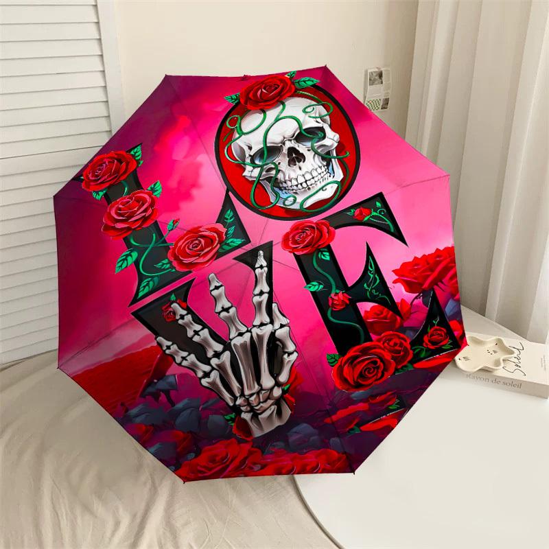 

1PC love skull Automatic Open/Close Umbrella Compact Folding Umbrella with 8-Rib Shaft lightweight esign, Fashion Lovers1228A