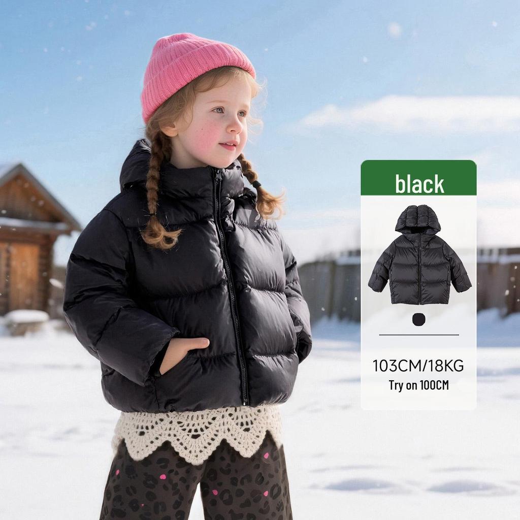 2025 Winter Kids' White Duck Down Hooded Jacket - Warm, Casual Outerwear for Boys and Girls