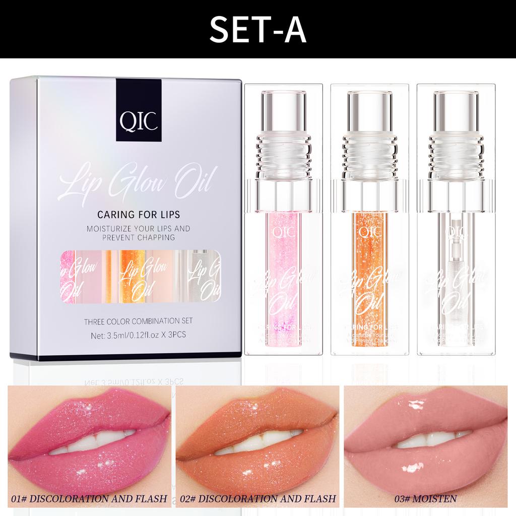 3PCS/SET Color Changing Lip Oil Moisturizing Lipstick Hydrating Lip Plump Hydrating and Transparent Lip Gloss Lip Oil Makeup