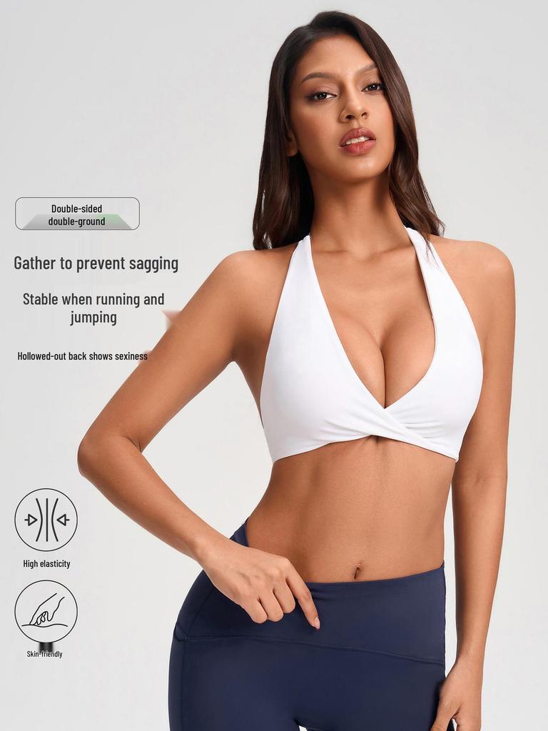 European & American V-neck Halter Backless Wire-free Sports Bra YG-1005