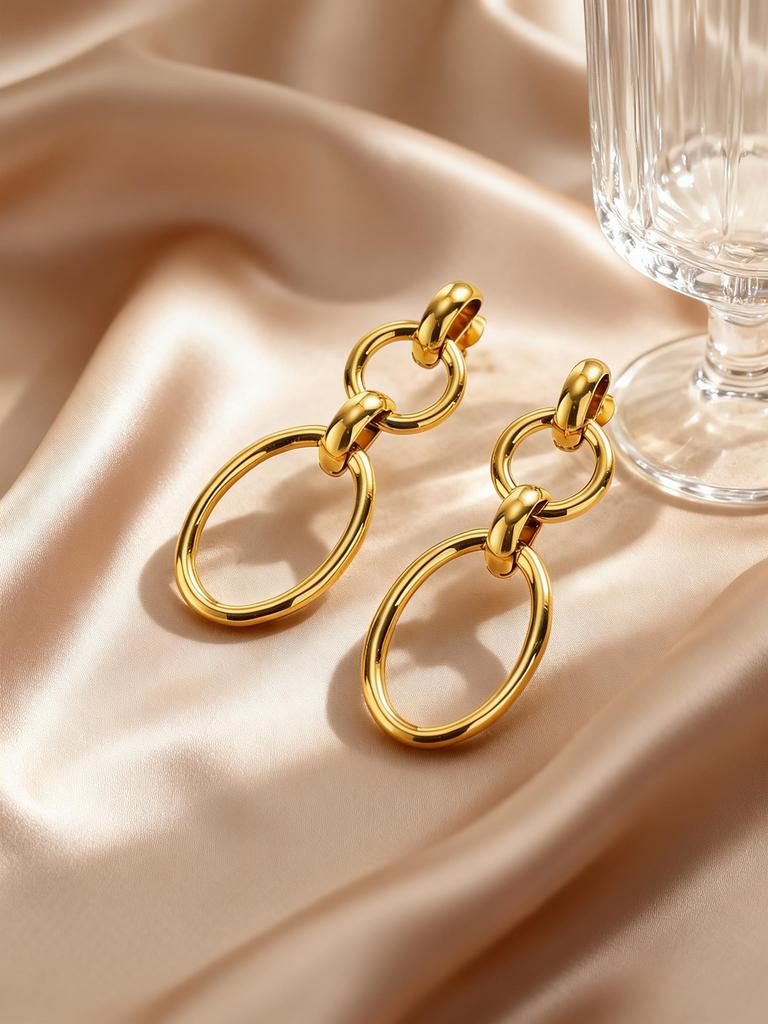 Chic Geometric Circle Drop Earrings for Women Stainless Steel Round Chain Earrings 18K Gold Plated Fashion Daily Jewelry