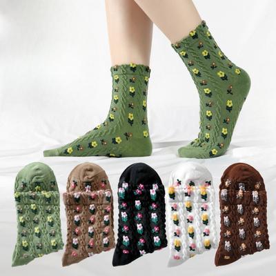 5 Paar Damen Herbst und Winter Neue Mode Alle Arten von Schönen Blumen In der Röhre Baumwollsocken