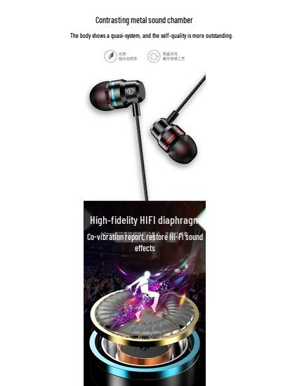In-Ear Wired Earphones with Heavy Bass and High-Quality Subwoofer, Compatible with Round and Flat Hole Devices