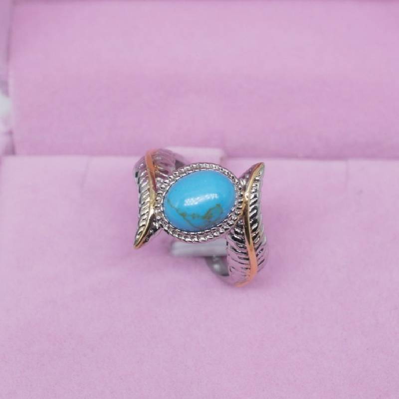 Geometric Turquoise Feather Ring For Women With Alloy Jewelry For Party And Engagement