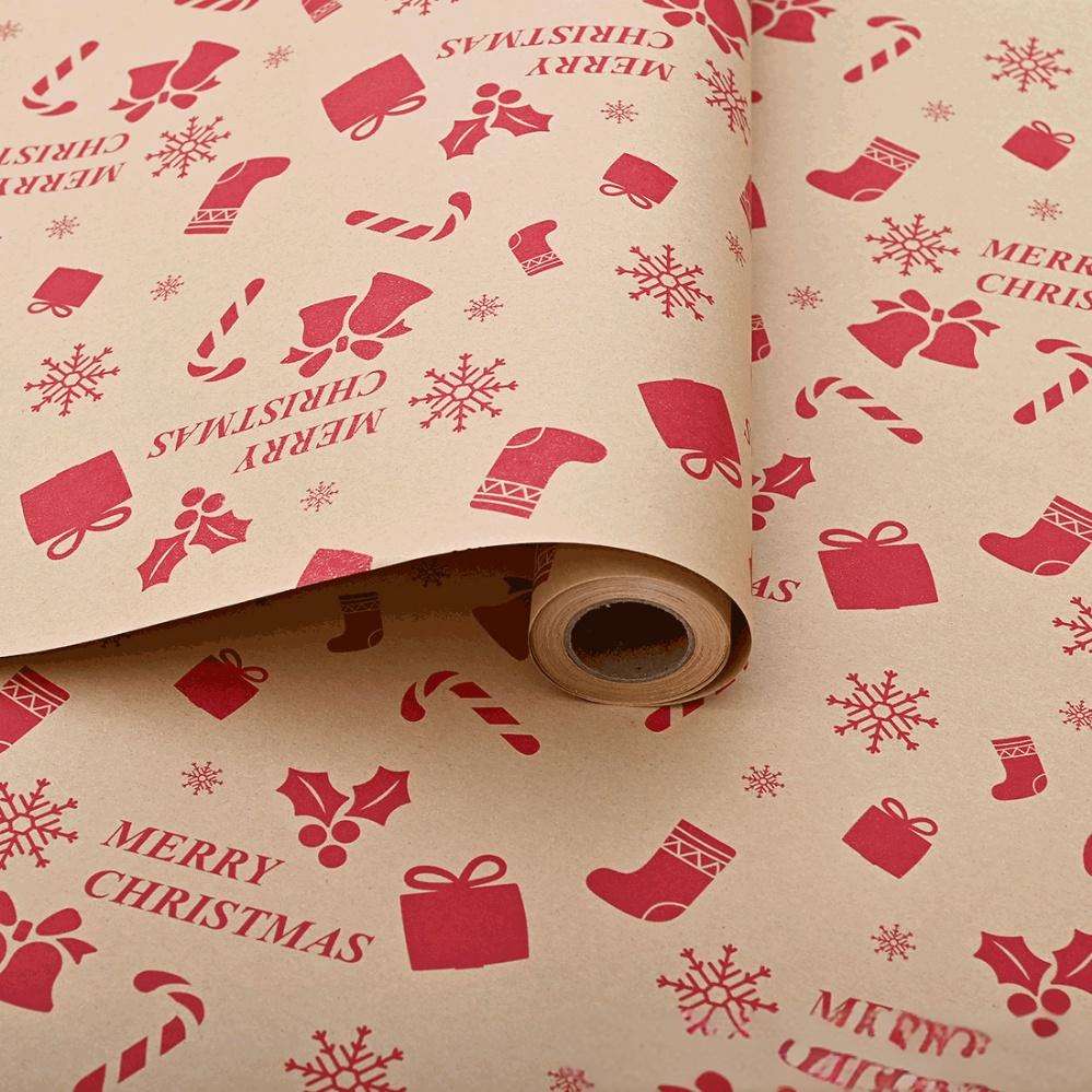 10M/roll Kraft Christmas Wrapping Paper Cartoon Santa Claus Elk Gift Box Packaging Material New Year Xmas Party Diy Decoration