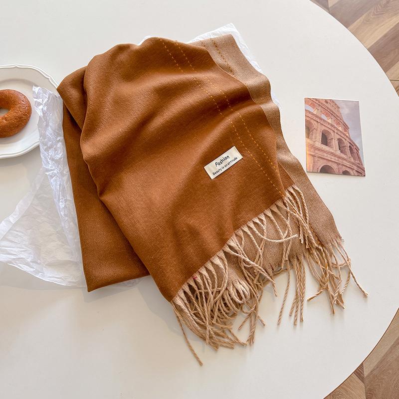 Nuova sciarpa calda in cashmere Winer per donna, moda, spessa, in tinta unita, in pashmina, scialle, foulard, donna