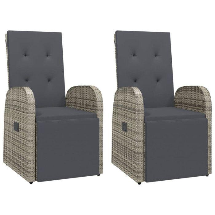 VidaXL Chaises de jardin inclinables coussins 2pcs Gris Résine tressée 319541