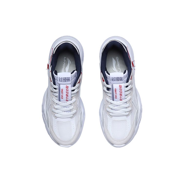 Li Ning Classic Casual Low Top Running Shoes Women sneaker White Light-Blue Red AGCR166-4