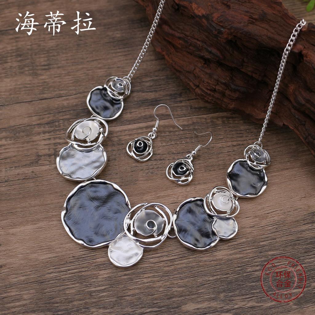 Emaille Rosen Ohrringe Halskette Set, Damen Valentinstag Premium Rosen Halskette