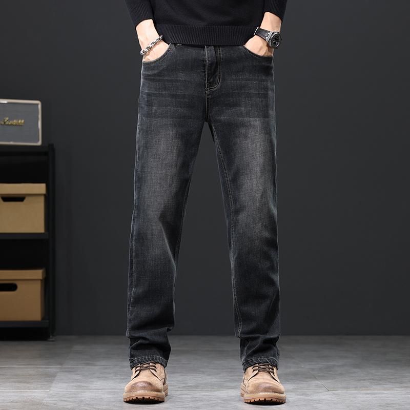 New Men's Loose and Slimming Trend Retro Washed Straight Leg Elastic Jeans