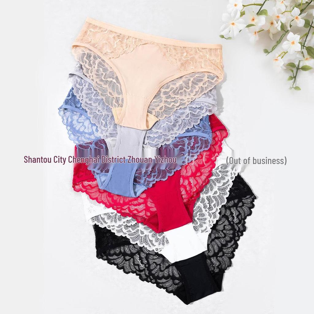 Women's Seamless Mid-Waist Lace Panties – Antibacterial, Soft, and Breathable