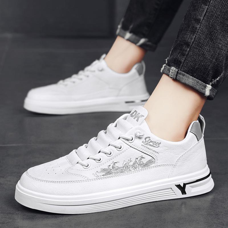 

Leather board shoes white shoes casual single shoes student flat men s shoes youth versatile trendy shoes 44