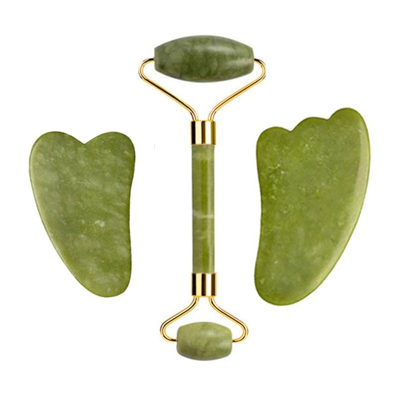 

3pcs Natural Xiuyu Jade Roller Gua Sha Set Natural Stone Guasha Board Body Massage Facial Scraping Skin Care Tools