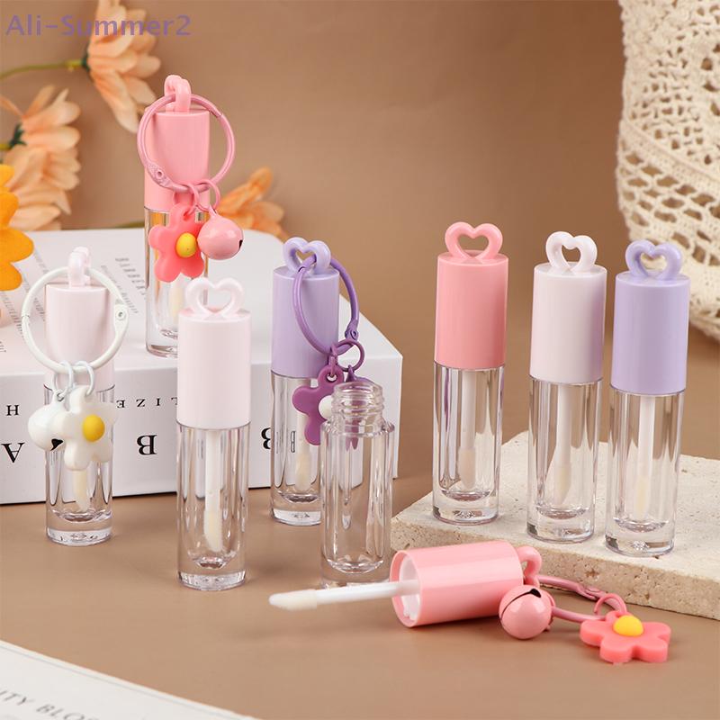 2,5 ml Rosa Herzförmige Lippenemaille-Tube mit Schlüsselanhänger und Pinselstab Lipgloss-Tube Leere Flasche Lippen-Glasurbehälter Make-up-Werkzeug
