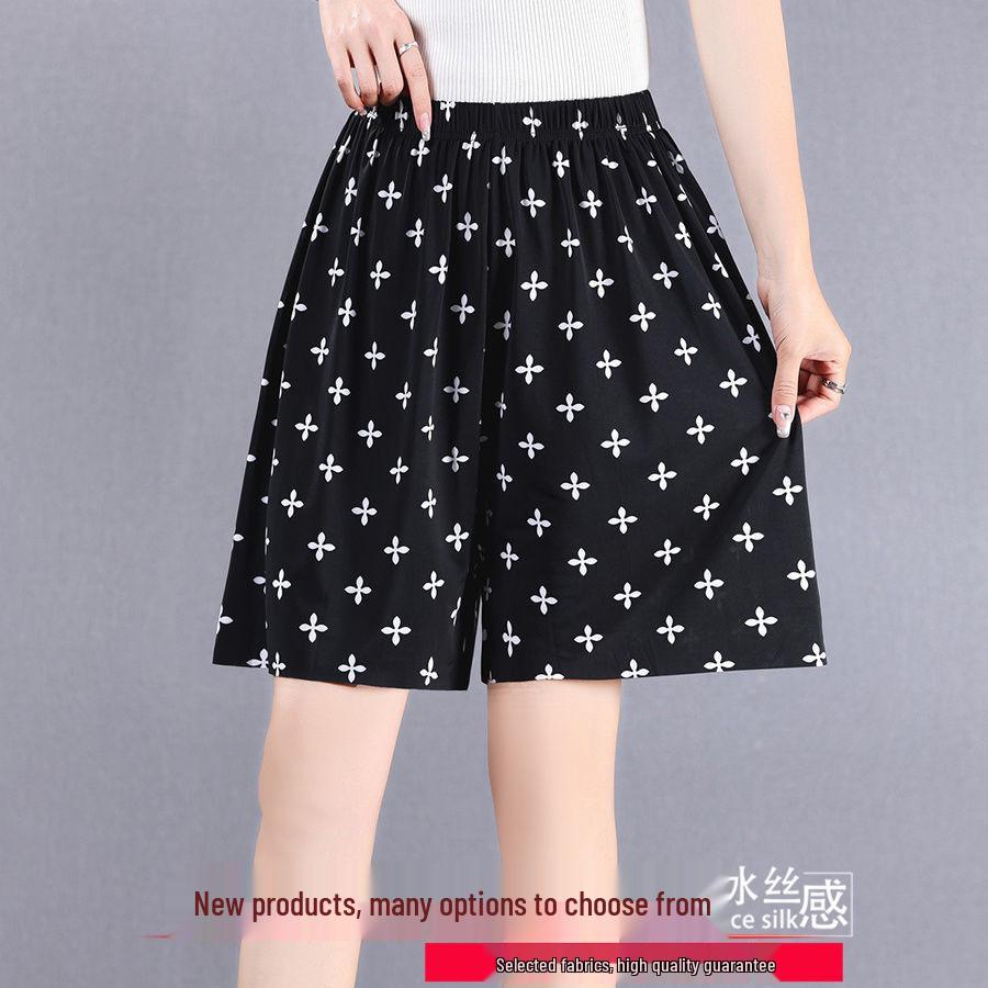 Pantaloncini Pigiama Estivi da Donna Taglie Forti in Seta Ghiacciata - Larghi, Sottili, di Media Lunghezza, Gamba Larga per Comfort