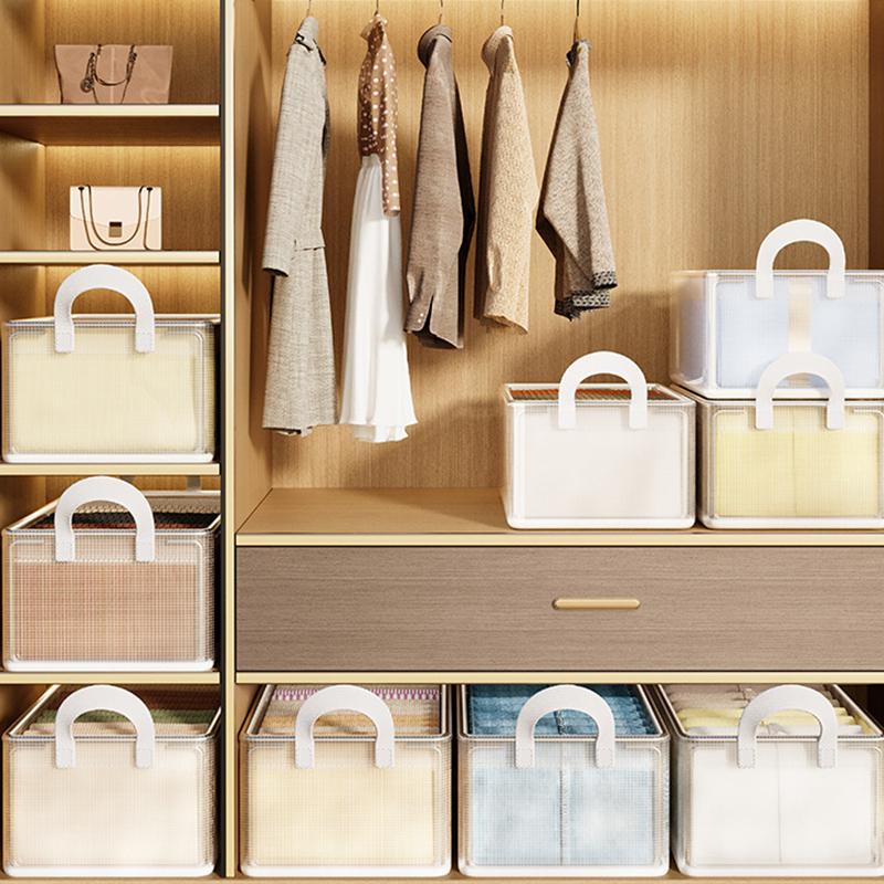 Cesto transparente de pvc para armazenamento de roupas, caixa de armazenamento de roupas íntimas, estrutura de aço inoxidável, organizador de guarda-roupas, caixa de pano à prova d'água