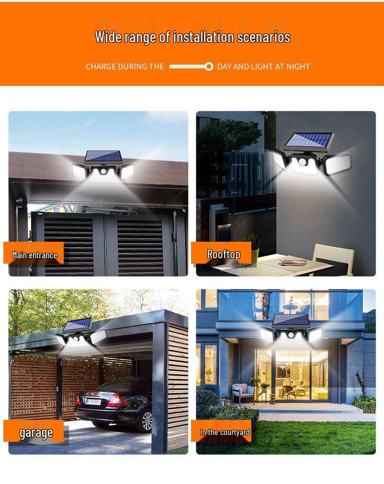 74-LED Outdoor Solar Sensor Light, Three-Head Rotatable, Waterproof for Wall, Road, Courtyard, Street Lighting