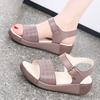 Women Beige Wedge Chunky Sandals Casual Brown Height Increase Platform Sandals for Mother Over Sized