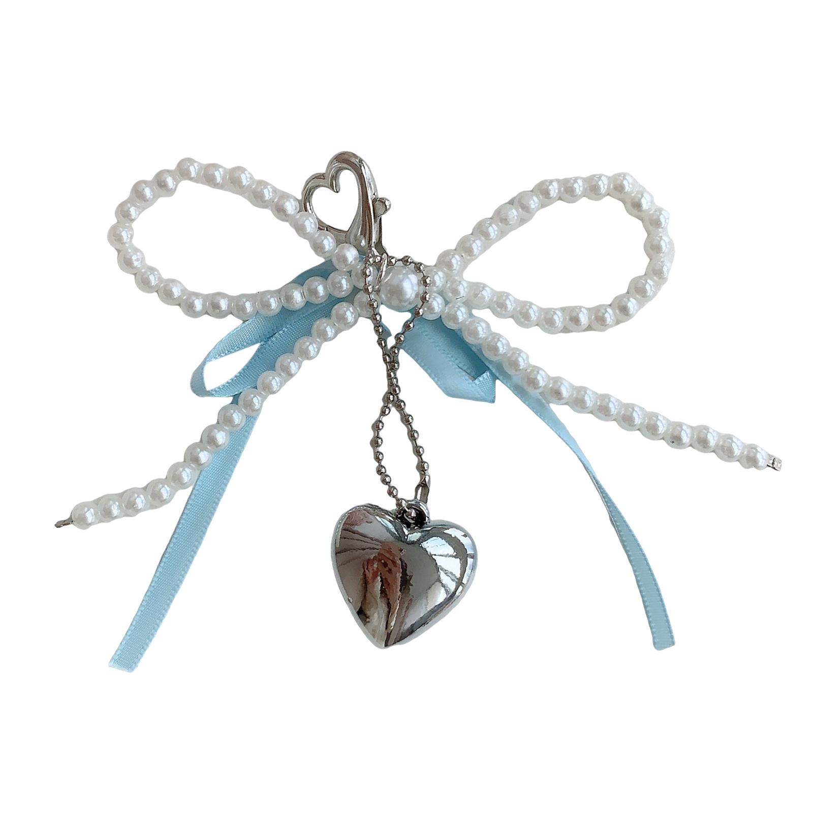 

Брелок-бантик ручной работы с жемчужными бусинами в форме сердца, подвеска для телефона, сумка-брелок для телефонов и кошельков