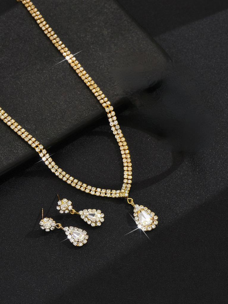 Fashionable and Minimalist Design Waterdrop-shaped Pendant Necklace Earrings Accessory Bridal Set