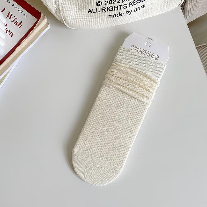 Female Spring and Autumn All Match Solid Color Vertical Bar New Simple Straight Tube Stack Cotton Socks