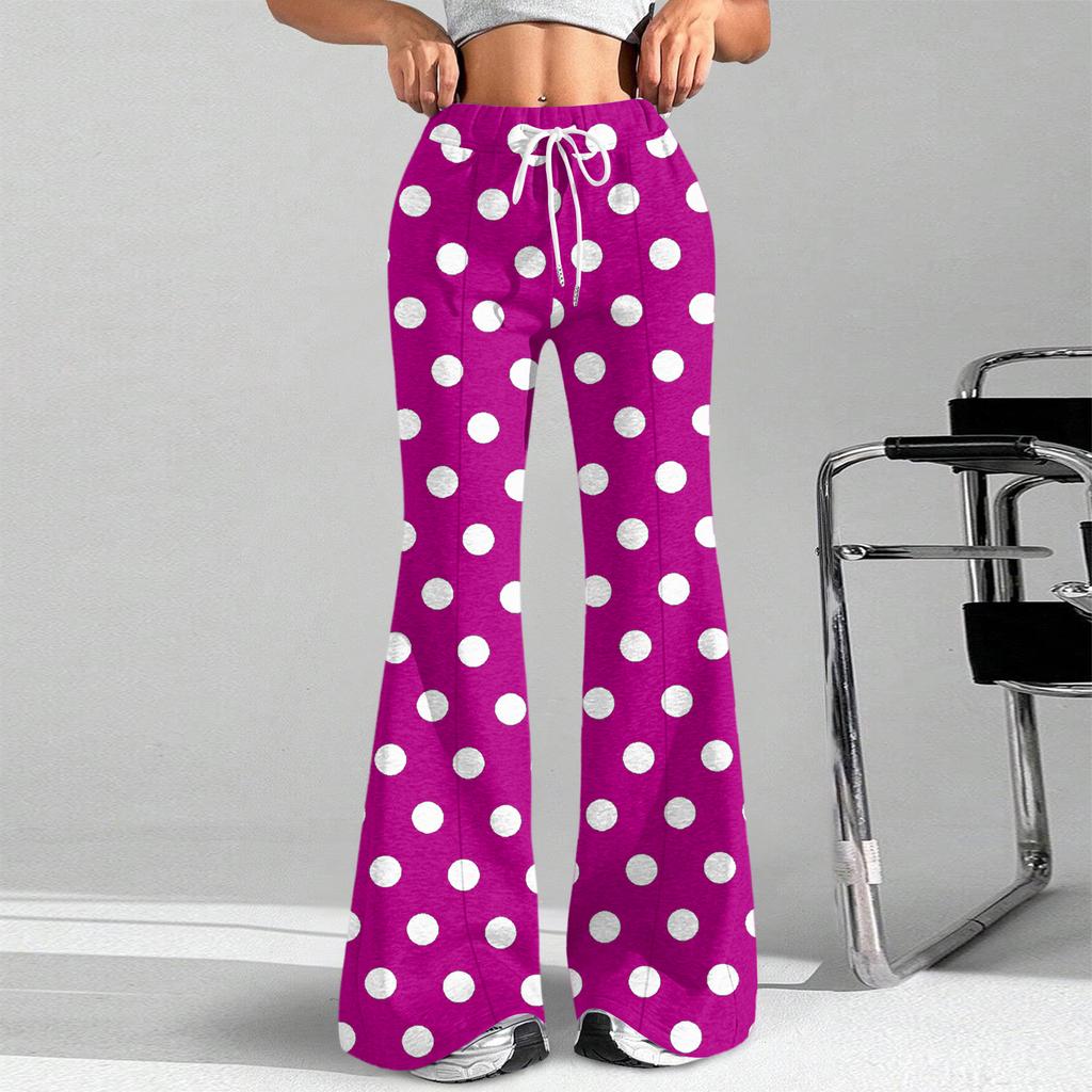 Women's Fashion Loose Drawstring Waist Polka Dot Printed Casual Sports Pants Casual Flared Pants