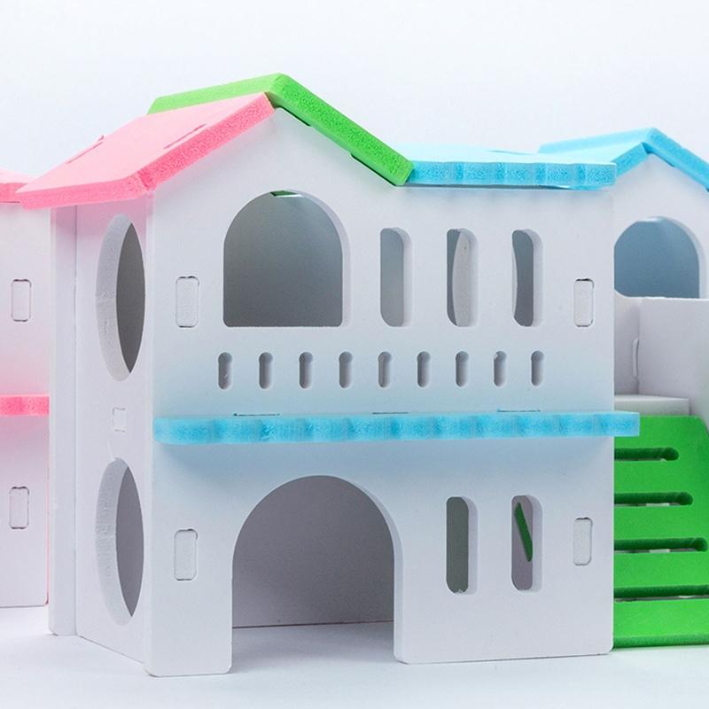 Wooden Hamster Deluxe Double Deck Villa Natural Living Hideout Hut Toy Small Animal Chew Toy for Hamster Cage