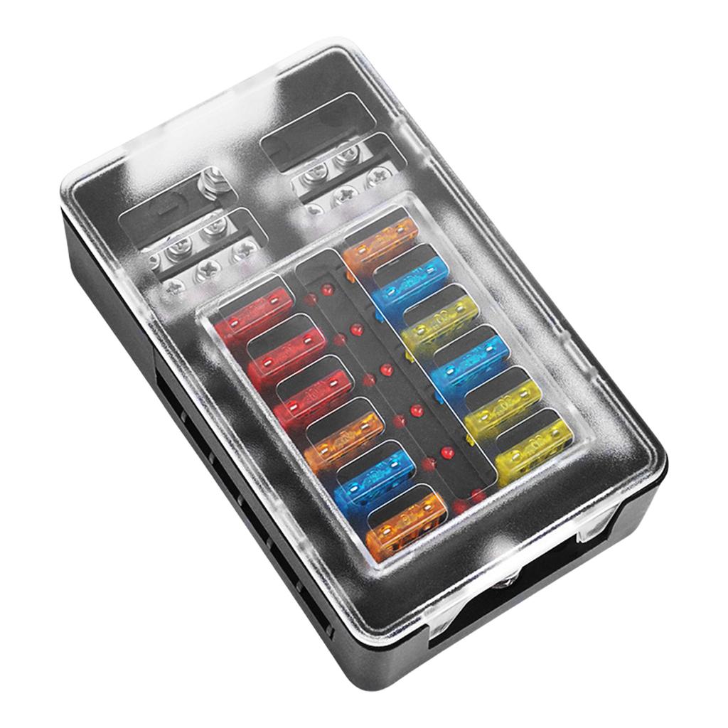 Multiple Circuit Fuses Block Heat Resistant ABS 6 Way/12 Way Automotive Fuses Box Simple Installation for Car Modifica