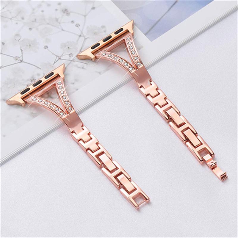 

Металлический ремешок «Елочка» с бриллиантами для часов Apple, Samsung и Huawei 38/40/41/42mm розового золота