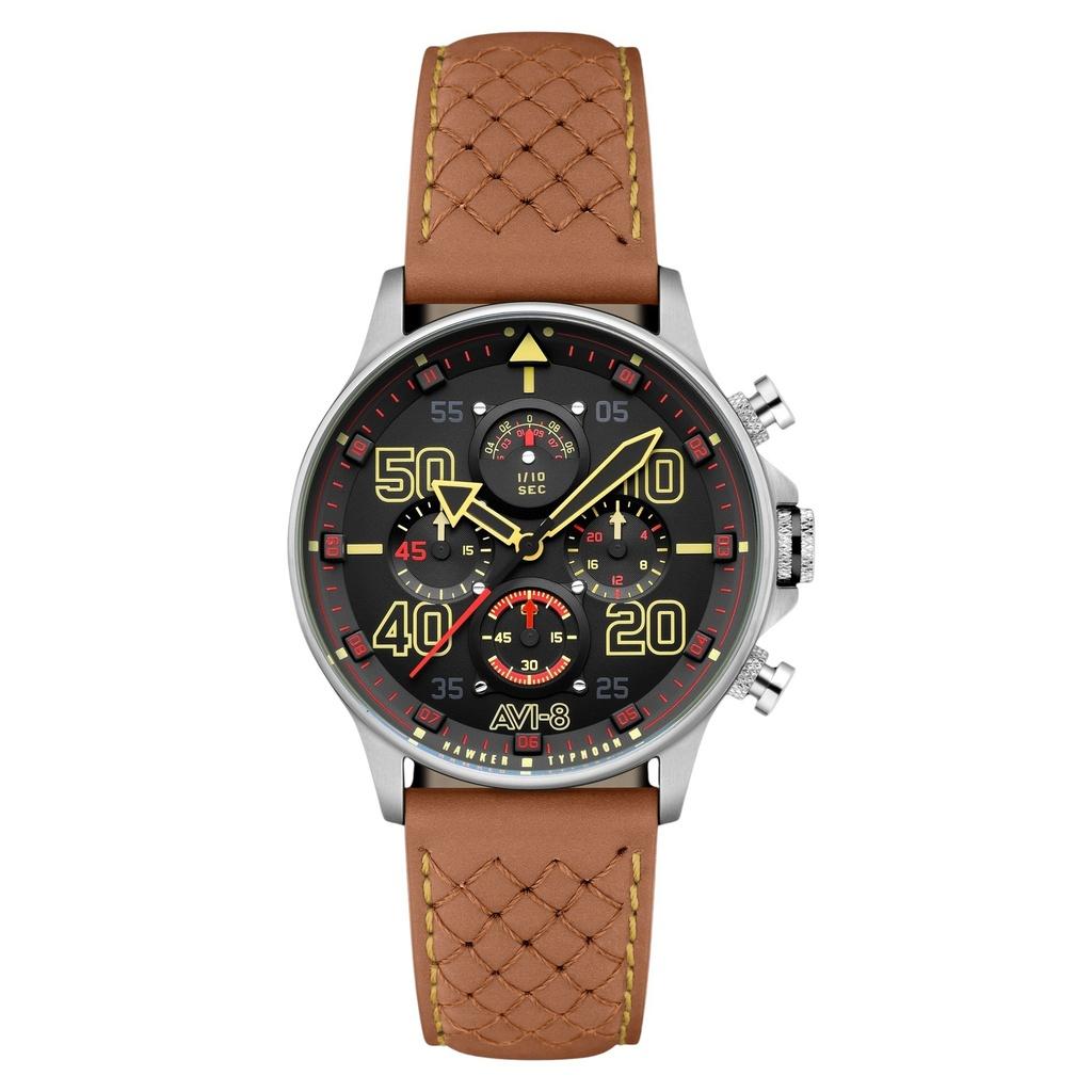 AVI-8 Hawker Typhoon Coningham Chronograph Kožený řemínek Baldwin Černý ciferník Quartz AV-4093-0B Pánské hodinky