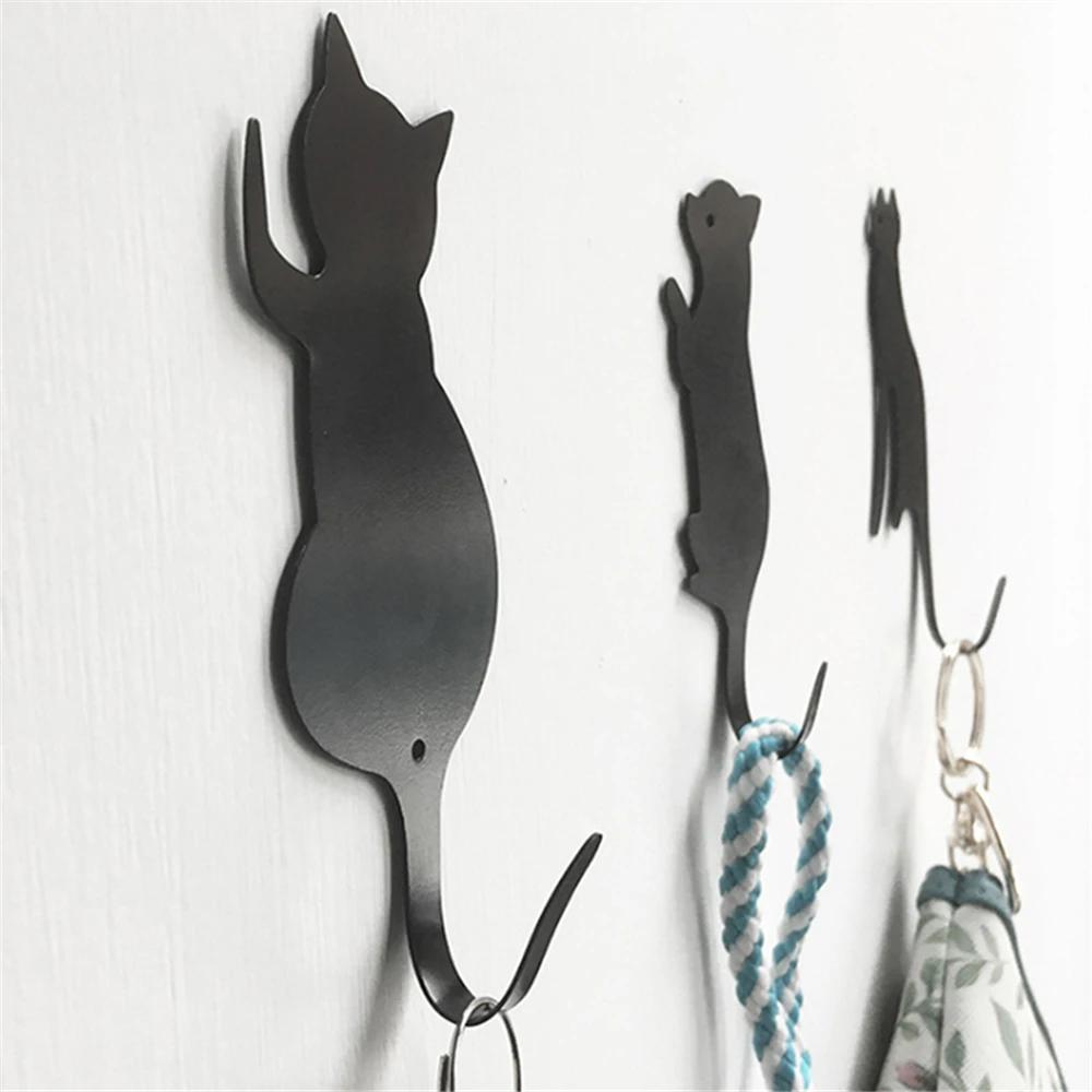 Kitchen Wall Door Metal Hook Key Hanger Cat Tail Shaped Decorative Holder Clothes Storage Rack Seamless Hook Tool Accessories