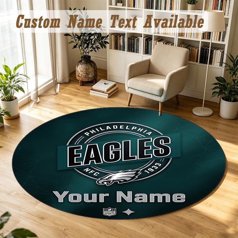 Round Rug Custom NamePhiladelphia Eagles Pattern Non Slip Carpet Home Floor Decor