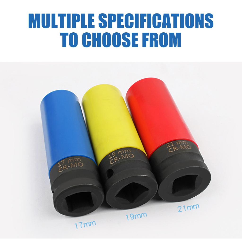 3Pcs 1/2inch Drive Wheel Impact Wrench Nut 17mm 19mm 21mm Nonmarking Wheel Nut Thin Wall Deep Socket Accessories