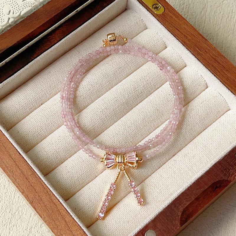 Natural crystal jewelry, powder crystal, fluorite cut face three-circle bracelet, magnetic buckle bracelet, necklace.