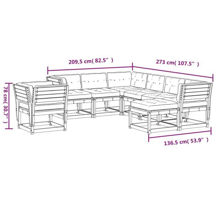 VidaXL Salon de Jardin avec Coussins 8 pcs, Sièges de Patio, Ensemble de Meubles, Mobilier de Terrasse Extérieur, Blanc Bois 3216951