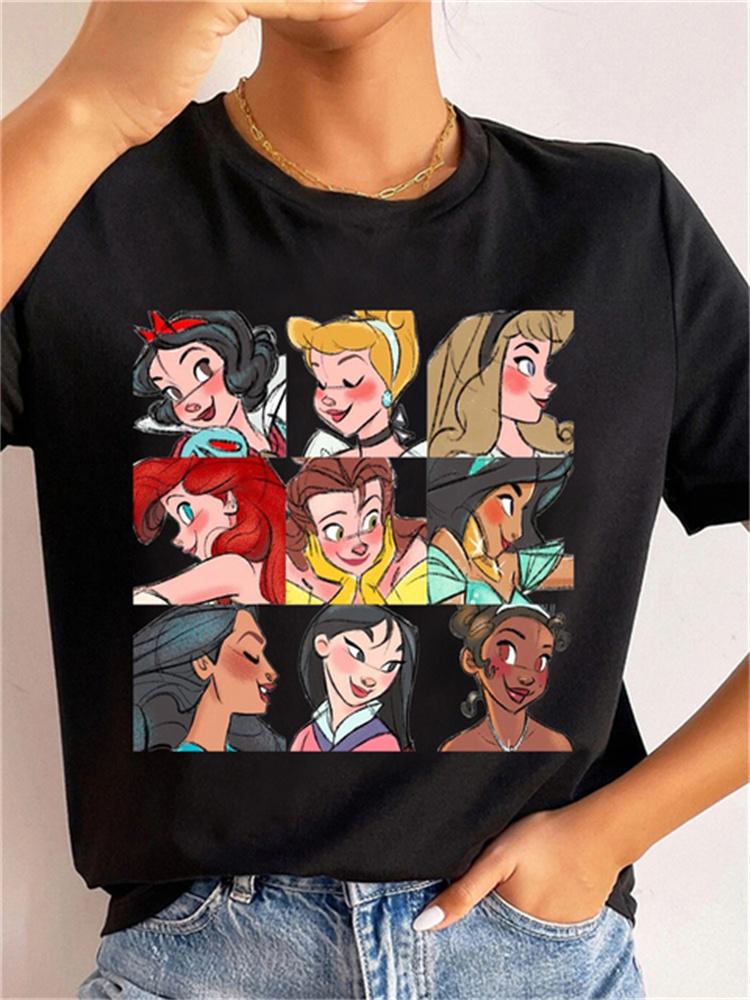 MINISO Disney Princess Women Clothes Snow White and The Seven Dwarfs Womens Trend Harajuku Short Sleeves Tshirt Cute