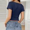 Women's Spring And Summer Lace Button V-neck Fashion Short Sleeve Top