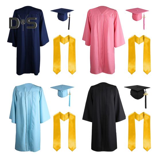 3-teiliges Abschlusskostüm-Set mit matter Abschlusskappe, Schulterstolen und Talar, Unisex-Kleidung mit lockerer Passform für den High School College Postgraduierten-Abschluss