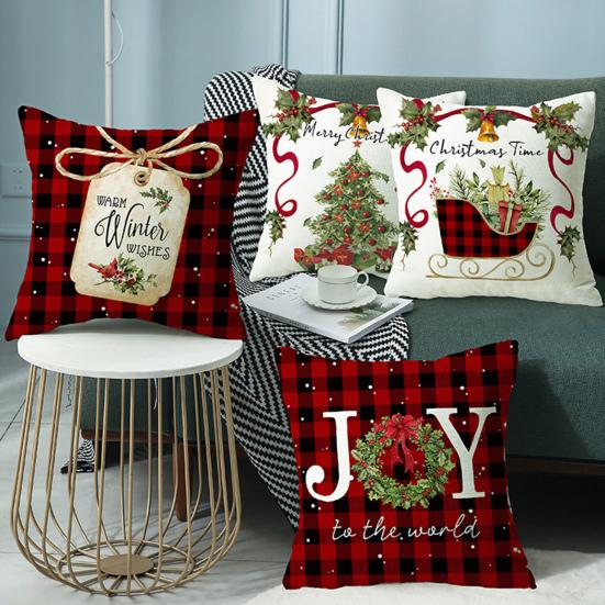 Christmas Pillow Cover Xmas Tree Wreath Print Pillowcase Washable Festive Decor Throw Pillow Case for Living Room Sofa Bedroom