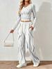 Spring and Autumn digital print women's V-neck long sleeve pants set, comfortable, casual, versatile, slim fit two-piece set