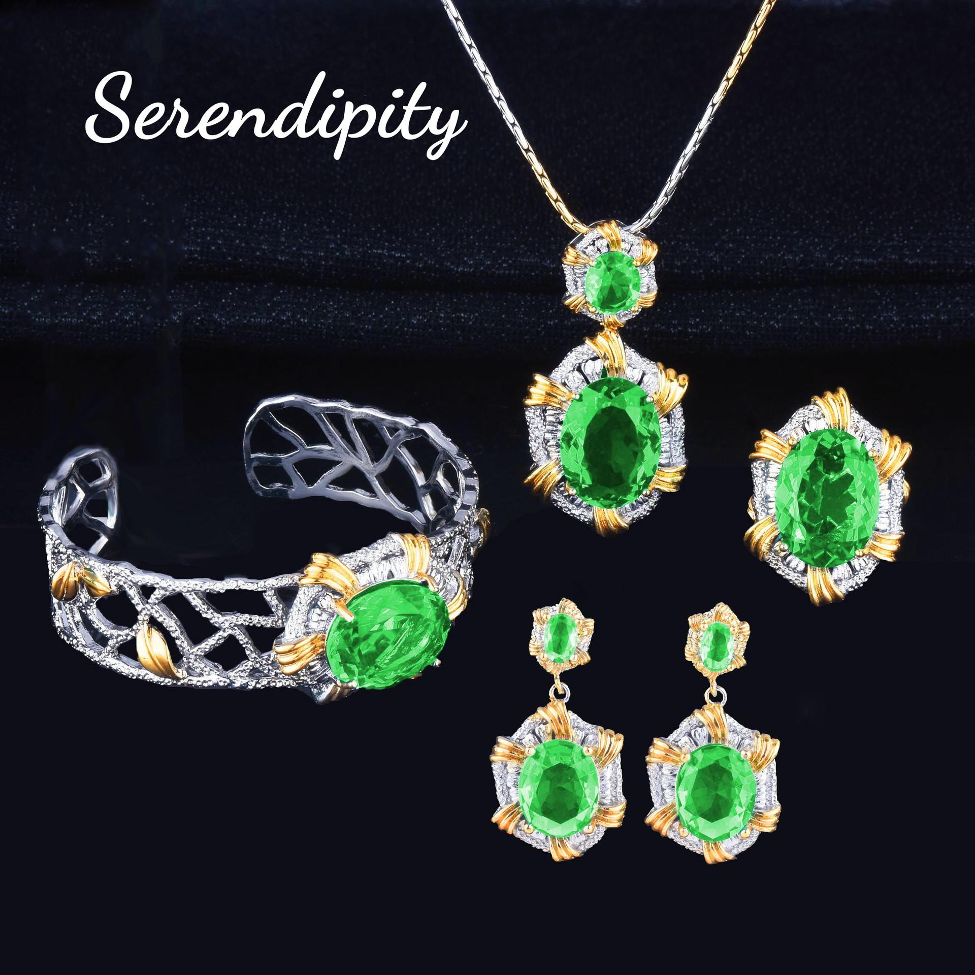 

Foydjew Retro Simulation Color Gemstone Jewelry Sets Inlaid Paraiba/Green/Blue Pendant Necklaces Earrings Bracelets Rings Set resizable