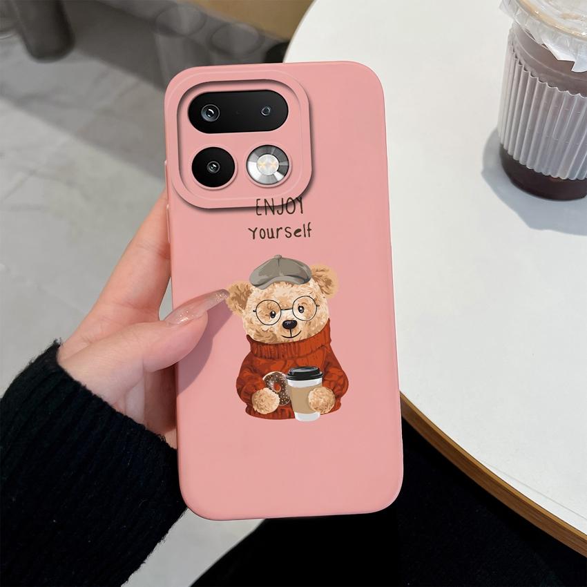 For OPPO Realme 16 15 14 Pro Plus C85 Pro OPPO Reno 15 Pro AX7 A77 A91 A95 A96 Phone Case Lovely Bear Soft Liquid Silicone Lightweight Anti Drop Shell