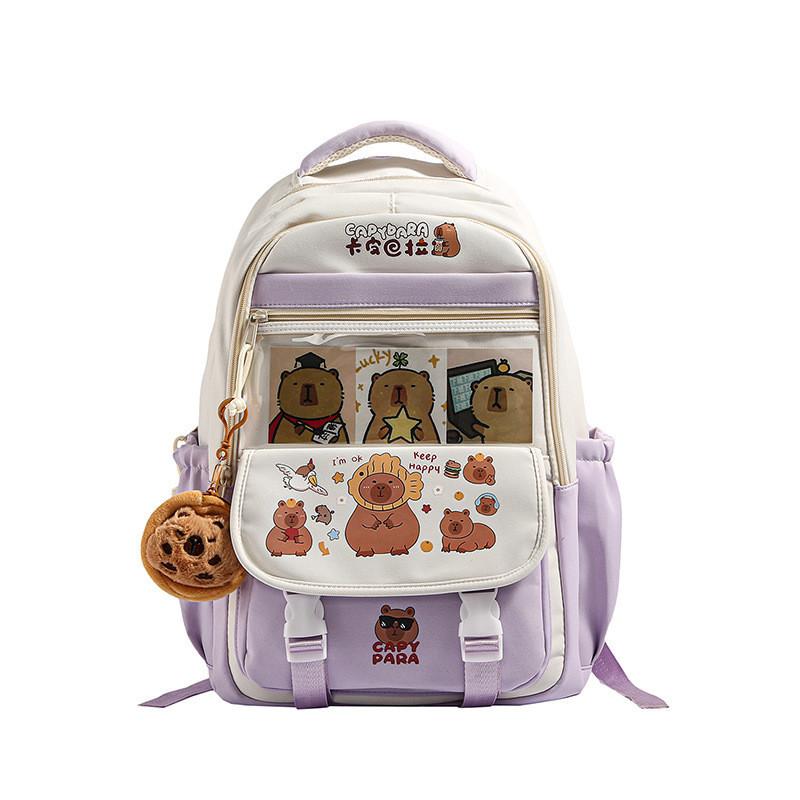 Large Cartoon Capybara Capacity  Backpack  Animal Print Girl Student Schoolbag