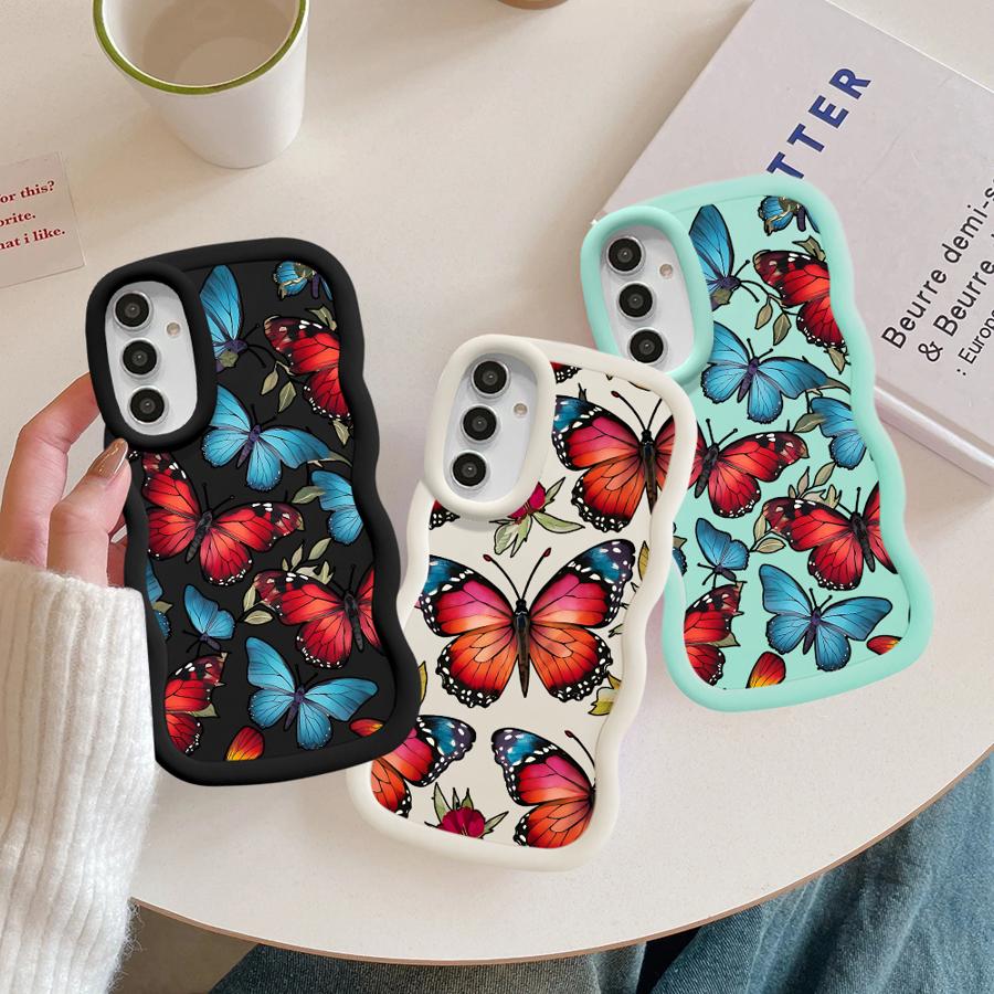 Rotes Blaues Schmetterlings Case für Samsung Galaxy A14 A15 A12 A13 A21s A16 A52 A11 Weiche Handyhülle A33 A03 A04 A06 A53 A23 A05 A22