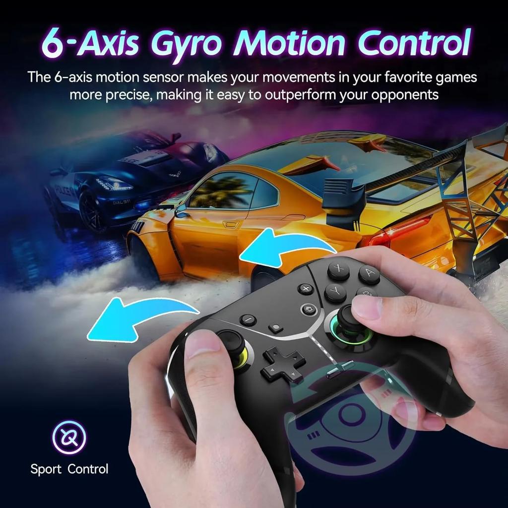Switch PRO Wireless Bluetooth Game Controller PC Motion Sensing Vibration Macro Programming Continuous IOS