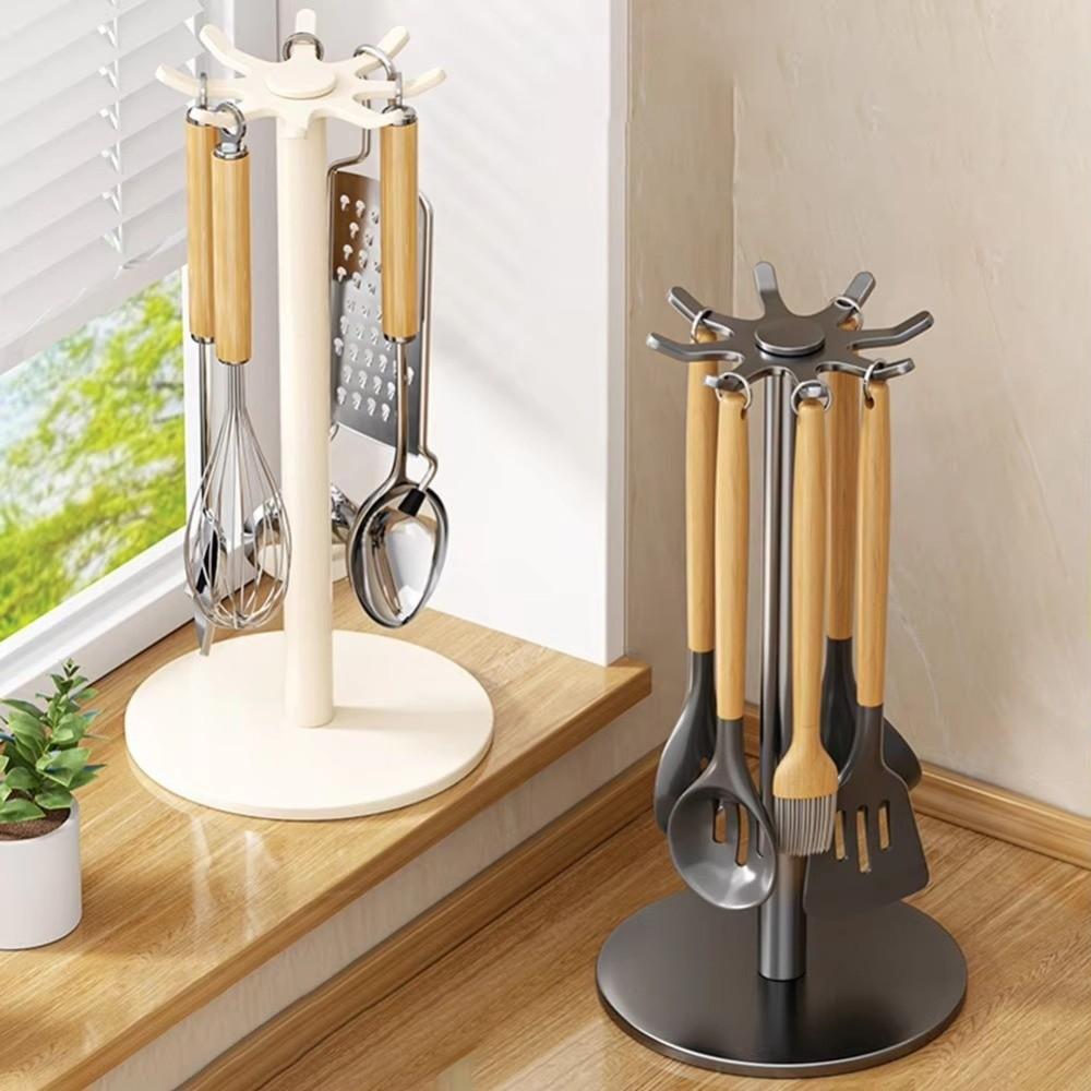 Large Capacity Rotating Utensil Storage Rack Space Saving Spoon Hanging Rack for Kitchen