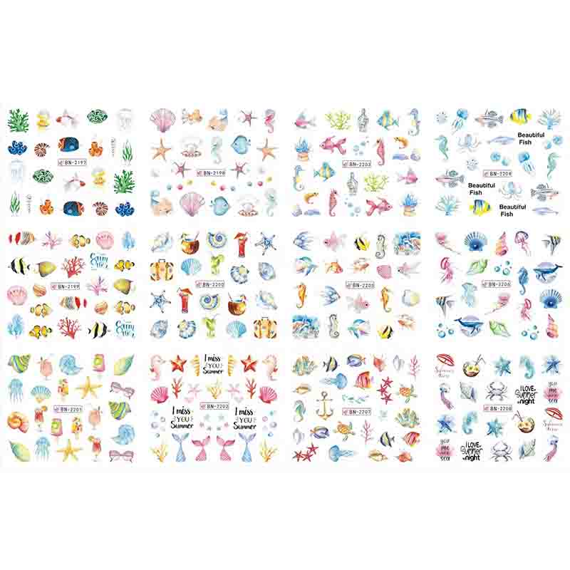 12 Stile Nail Art Wassertransfer Aufkleber Englisch Abstraktes Bild Transfer Slider Dekoration