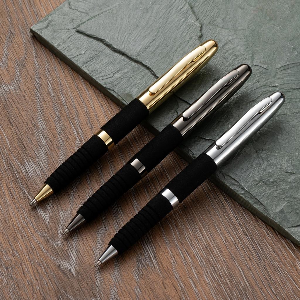Metal-Plated Push-Button Sponge-Grip Ballpoint Pen Business Gift Ballpoint Pen with Customizable Logo Printing