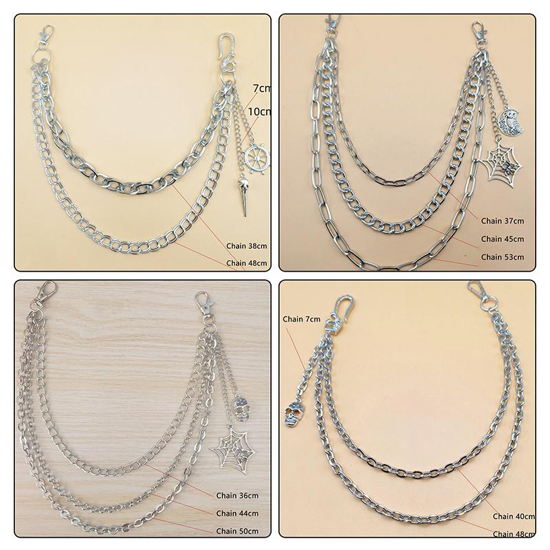Punkový kovový přívěsek s pavučinou a kostrou, vícevrstvý řetěz na džíny, hip-hopový řetěz na kalhoty, oděvní doplňky, dárky